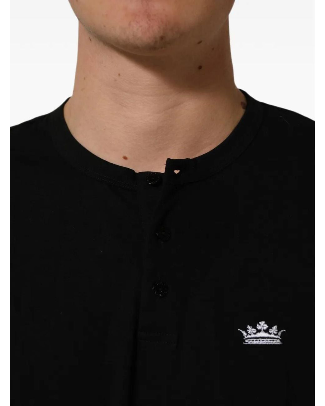 Dolce & Gabbana Black Crown-Embroidered Henley T-Shirt for men