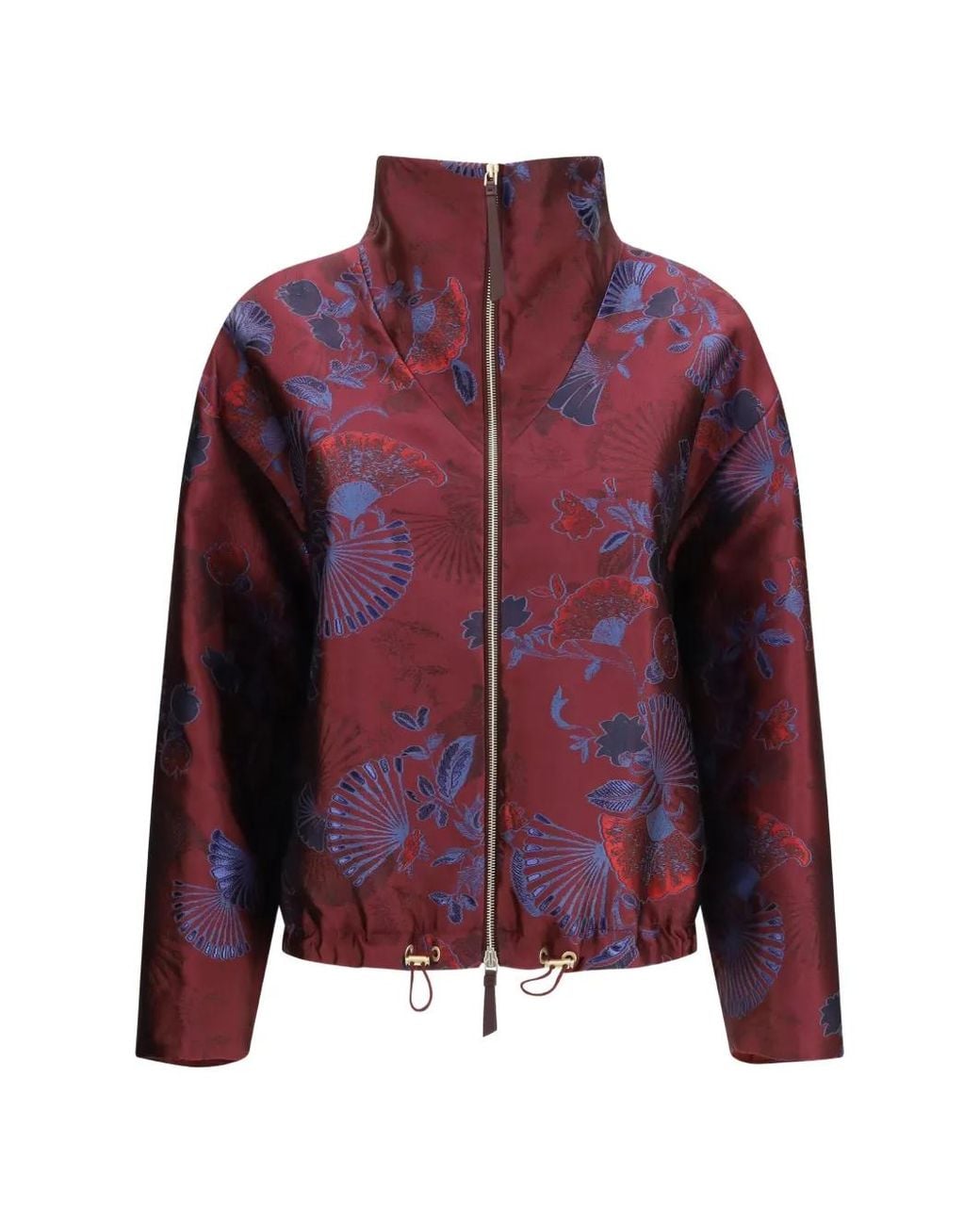 Giorgio Armani Purple Floral-Jacquard Funnel-Neck Coat