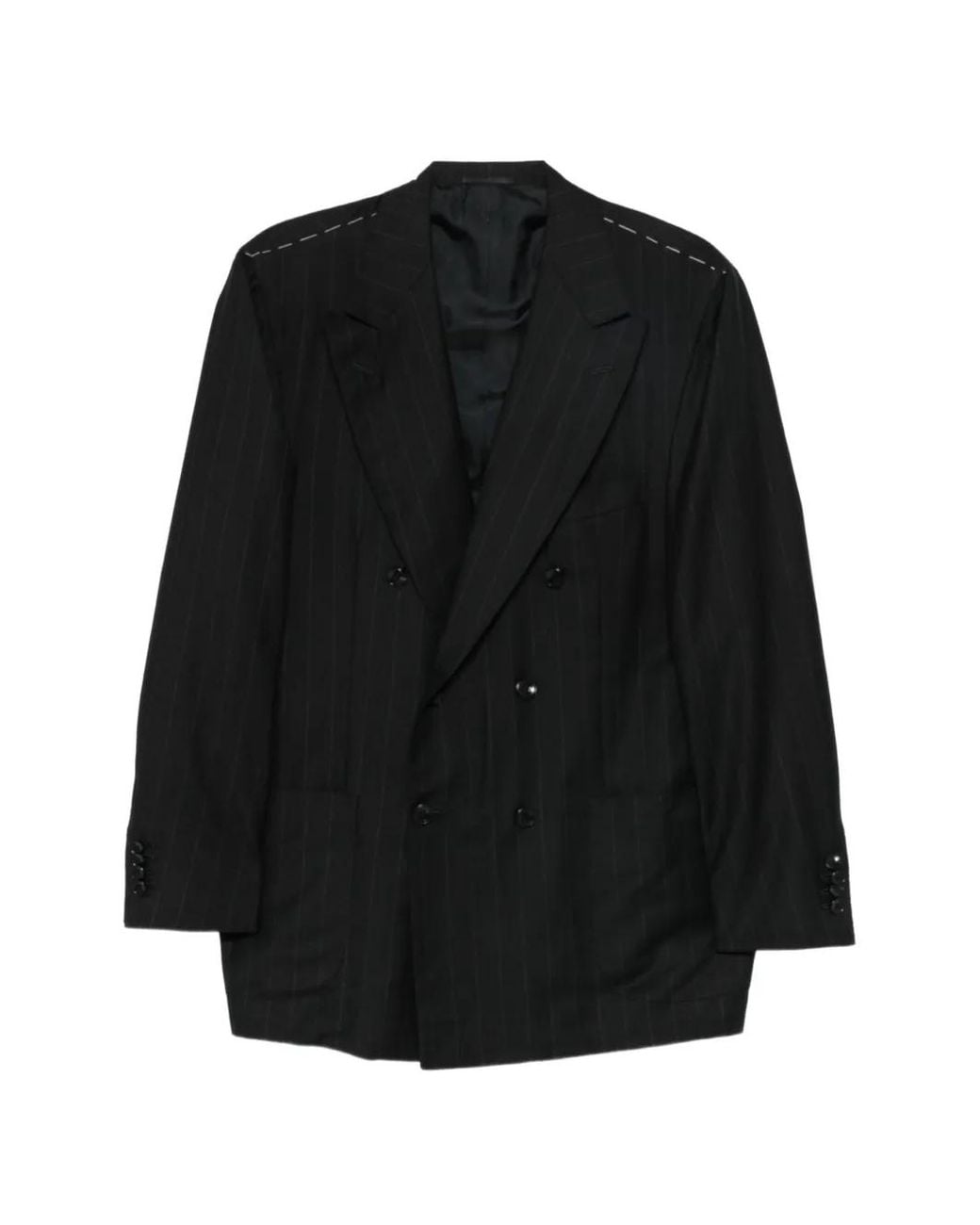 Kiton Black Pinstripe Double-Breasted Suit for men