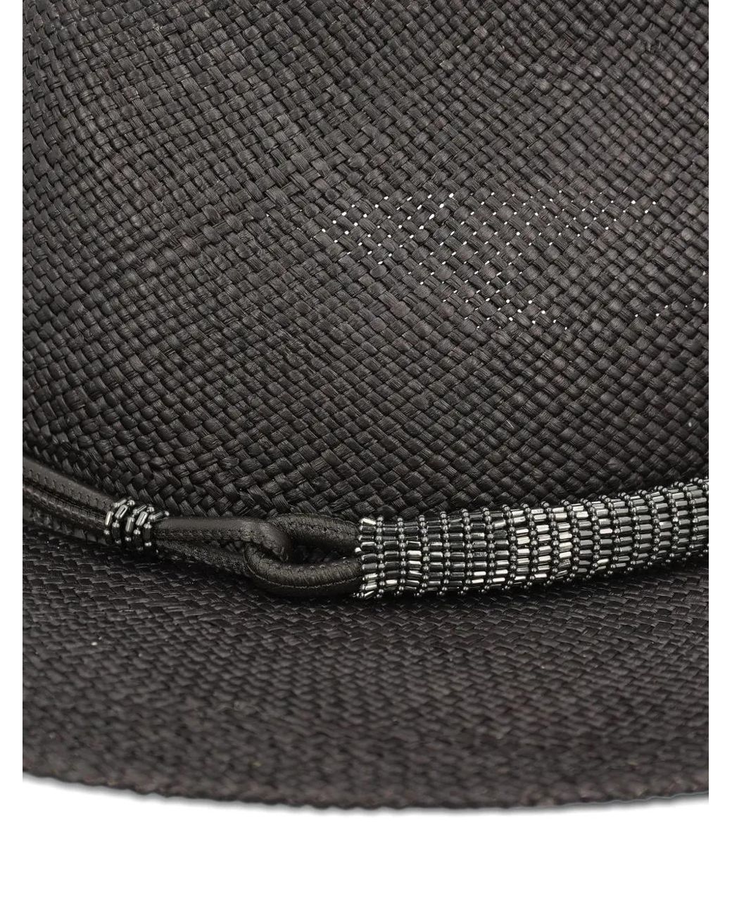 Brunello Cucinelli White Straw Fedora Hat With Precious Leather Band