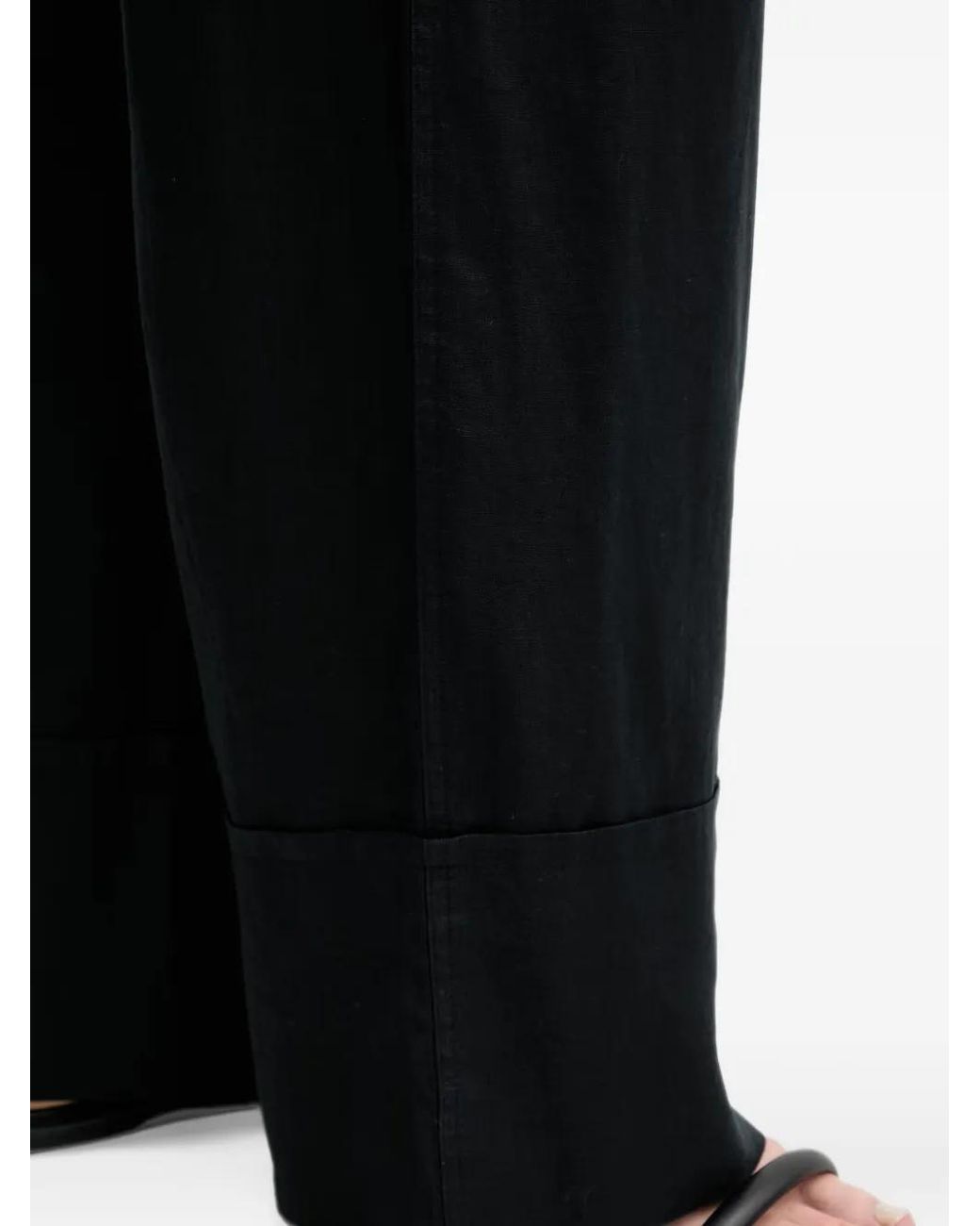Benetton Black Drawstring-Waist Linen Trousers