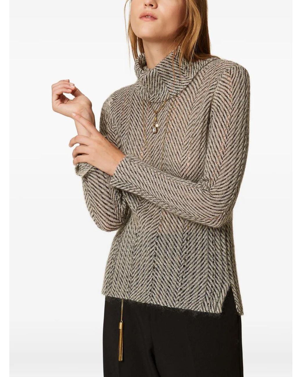 Twinset Gray Pull Imprimé À Col Roulé