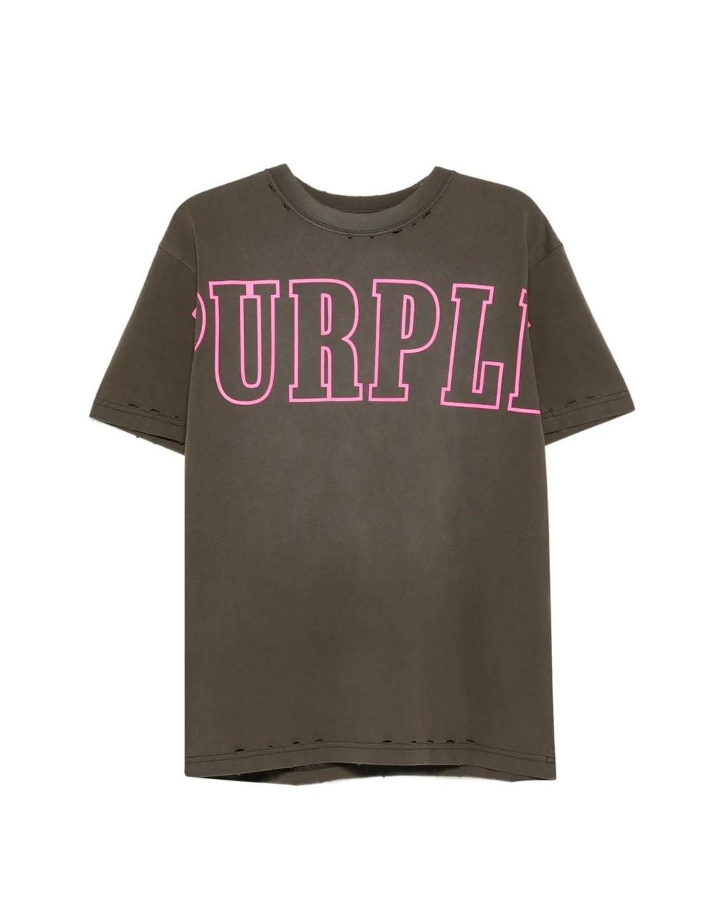 Purple Brand Black Logo-Print Distressed T-Shirt for men