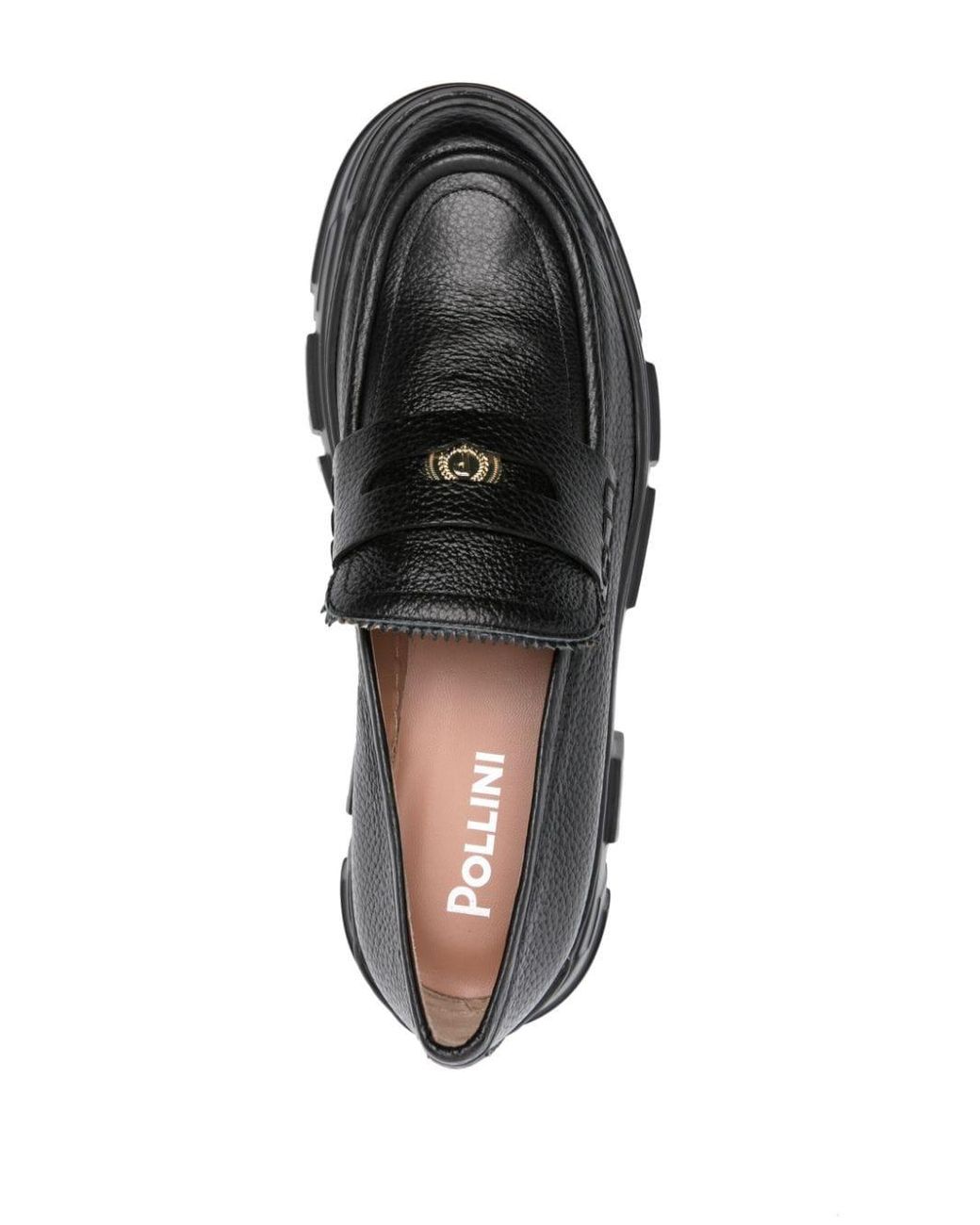 Pollini Royal Penny Leather Loafers in Black