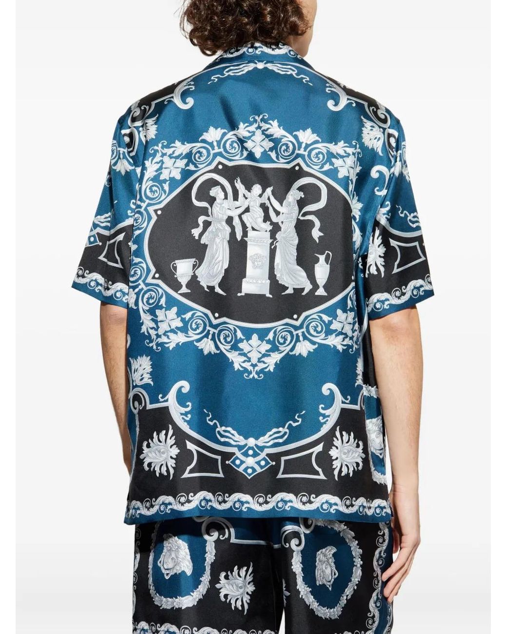 Camicia Con Motivo A Bottoni di Versace in Blue da Uomo