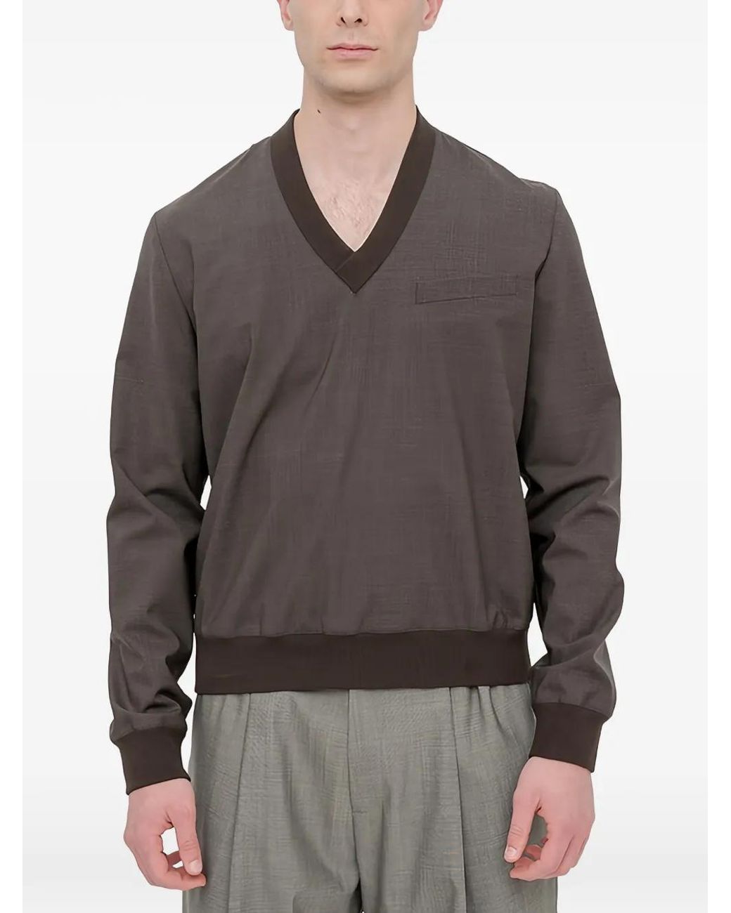 MM6 by Maison Margiela Gray V-Neck Long-Sleeve T-Shirt for men