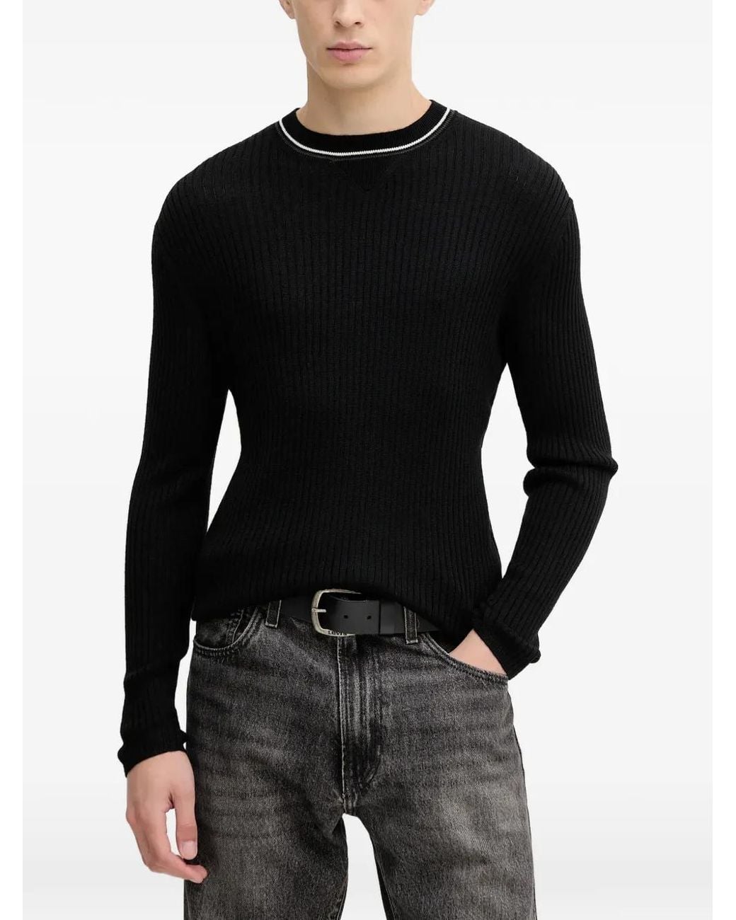 ARMANI EXCHANGE Black Ribbed-Knit Sweater for men