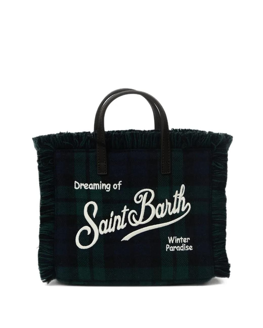 Mc2 Saint Barth Black Mini Vanity Fringed-Edge Tartan-Pattern Tote Bag