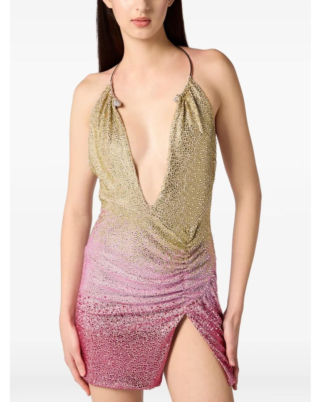 Philipp Plein Pink Open Back Mini Dress Piercing Strass