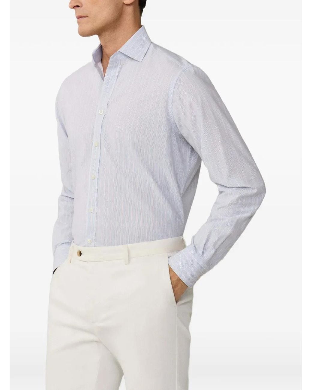 Hackett White Striped Kent-Collar Shirt for men