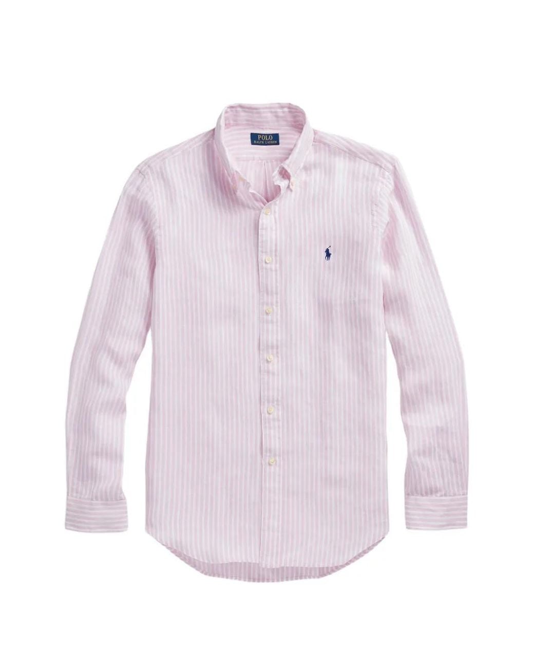 Polo Ralph Lauren Pink Vertical-Stripe Linen Shirt for men