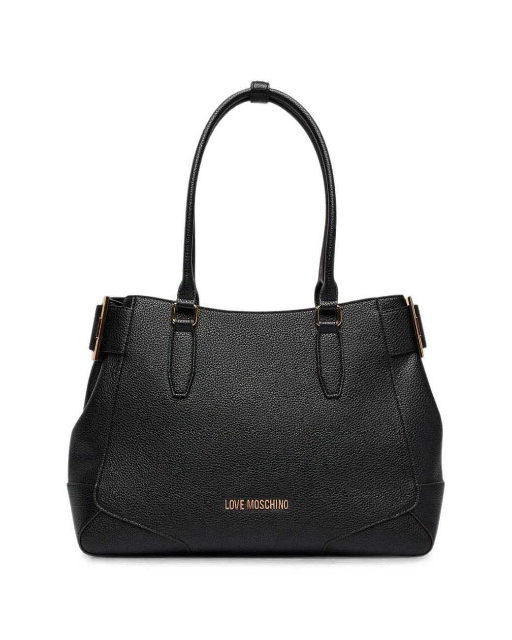 Love Moschino Black Logo-Plaque Pebbled Tote Bag