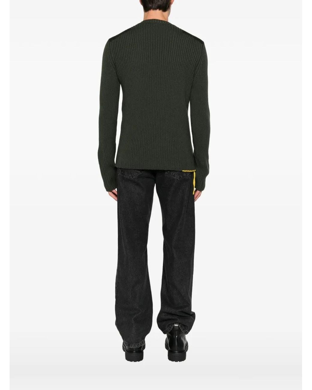Fendi Green Ribbed-Knit Shoulder-Patch Sweater for men