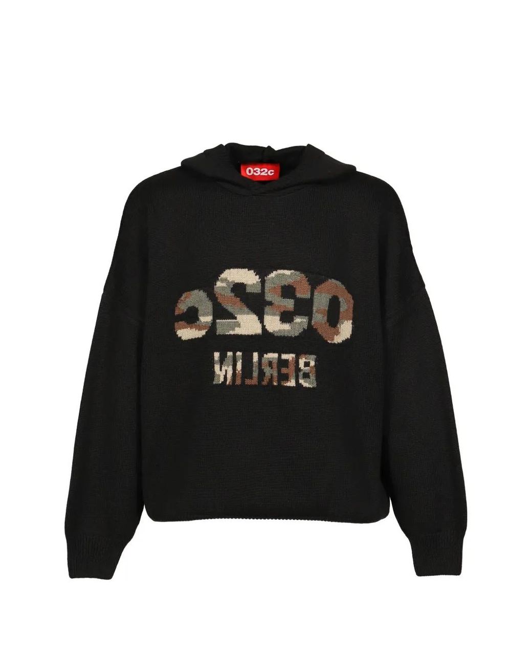 032c Black Hoodie Selfie À Motif Camouflage En Intarsia for men