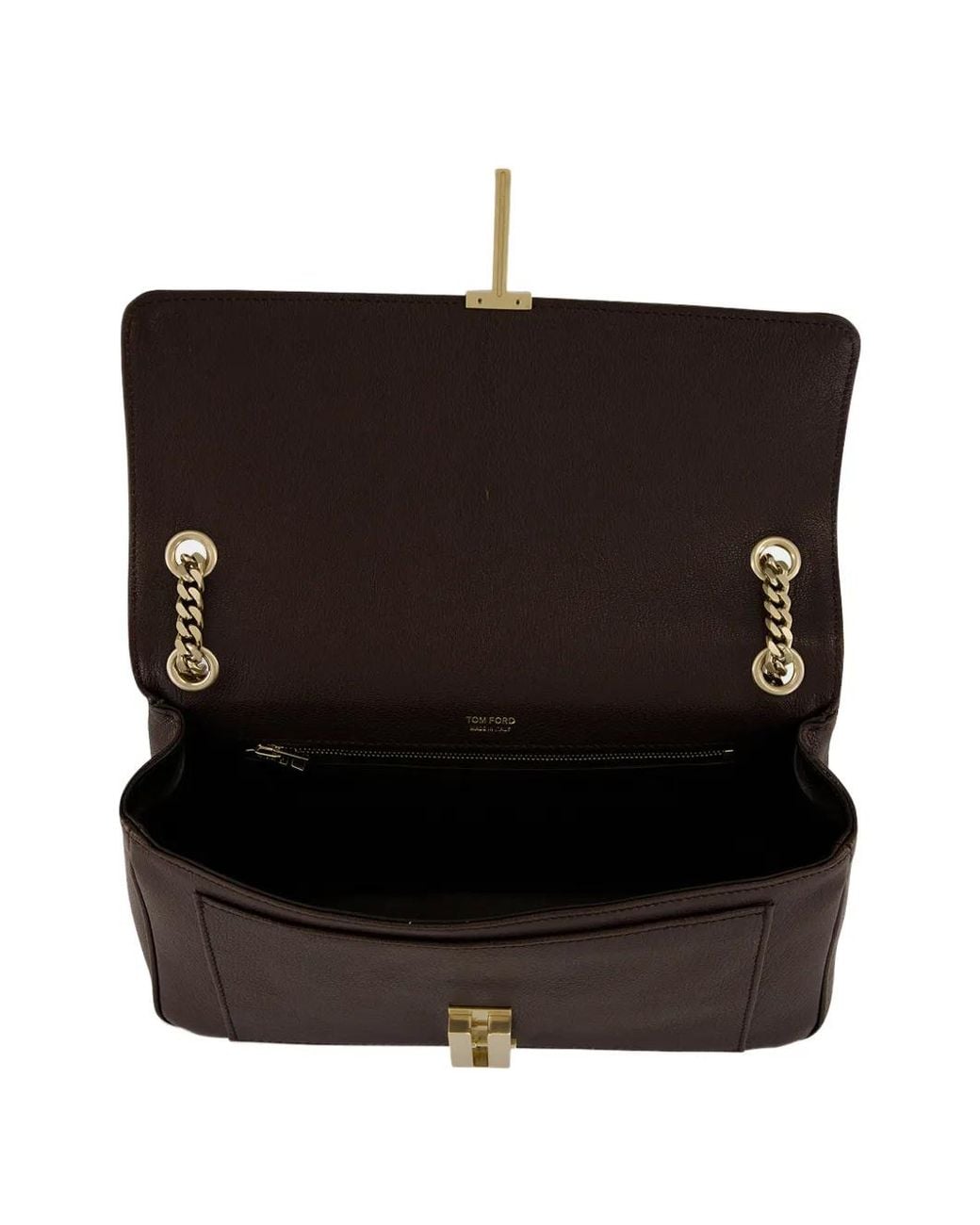 Tom Ford Black Shiny Supple Grain Leather Mia Chain Shoulder Bag