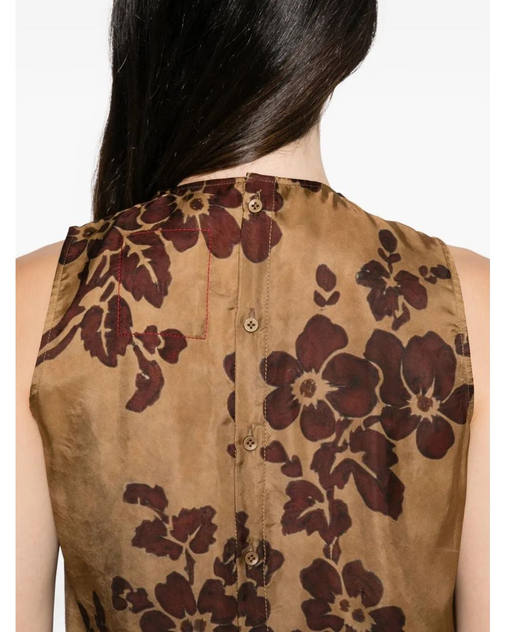 Uma Wang Brown Drapierte Bluse Mit Print