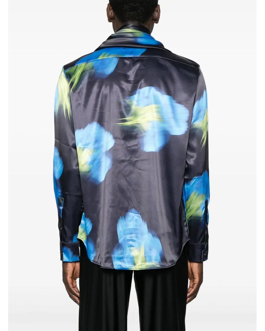 flâneur Blue Blurred Flower Hooded Shirt for men