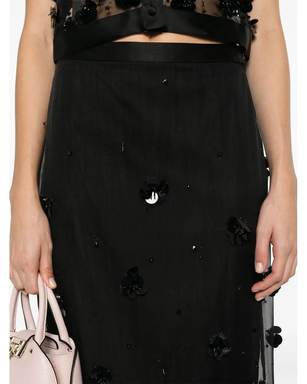 Viktor & Rolf Black Bead-Embellished Midi Skirt