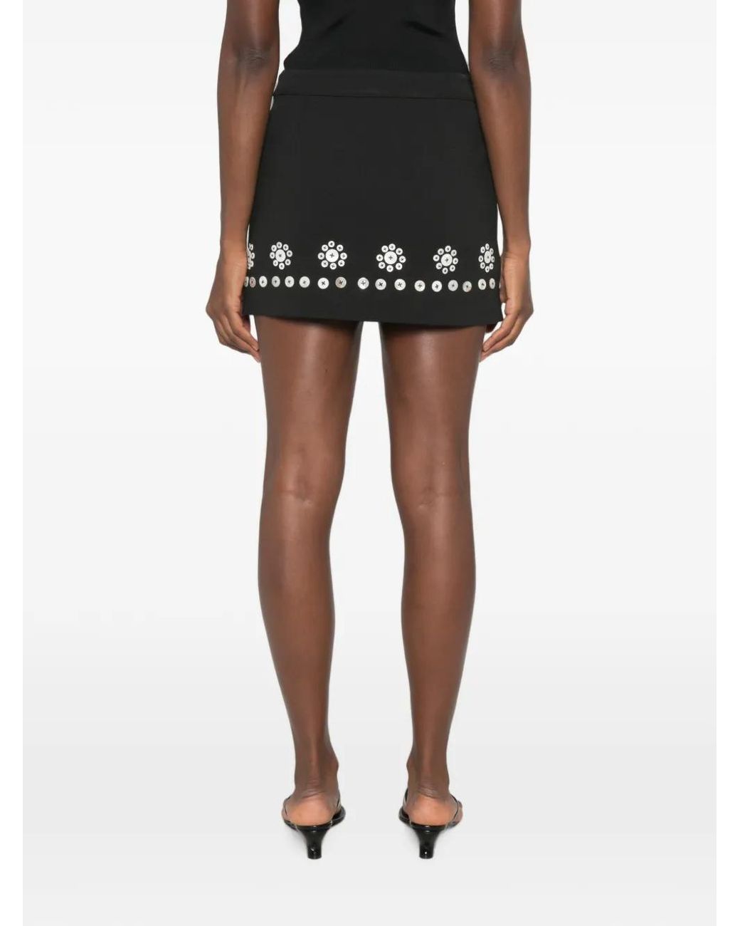 Stine Goya Black Button-Embellished Floral-Motif Mini Skirt