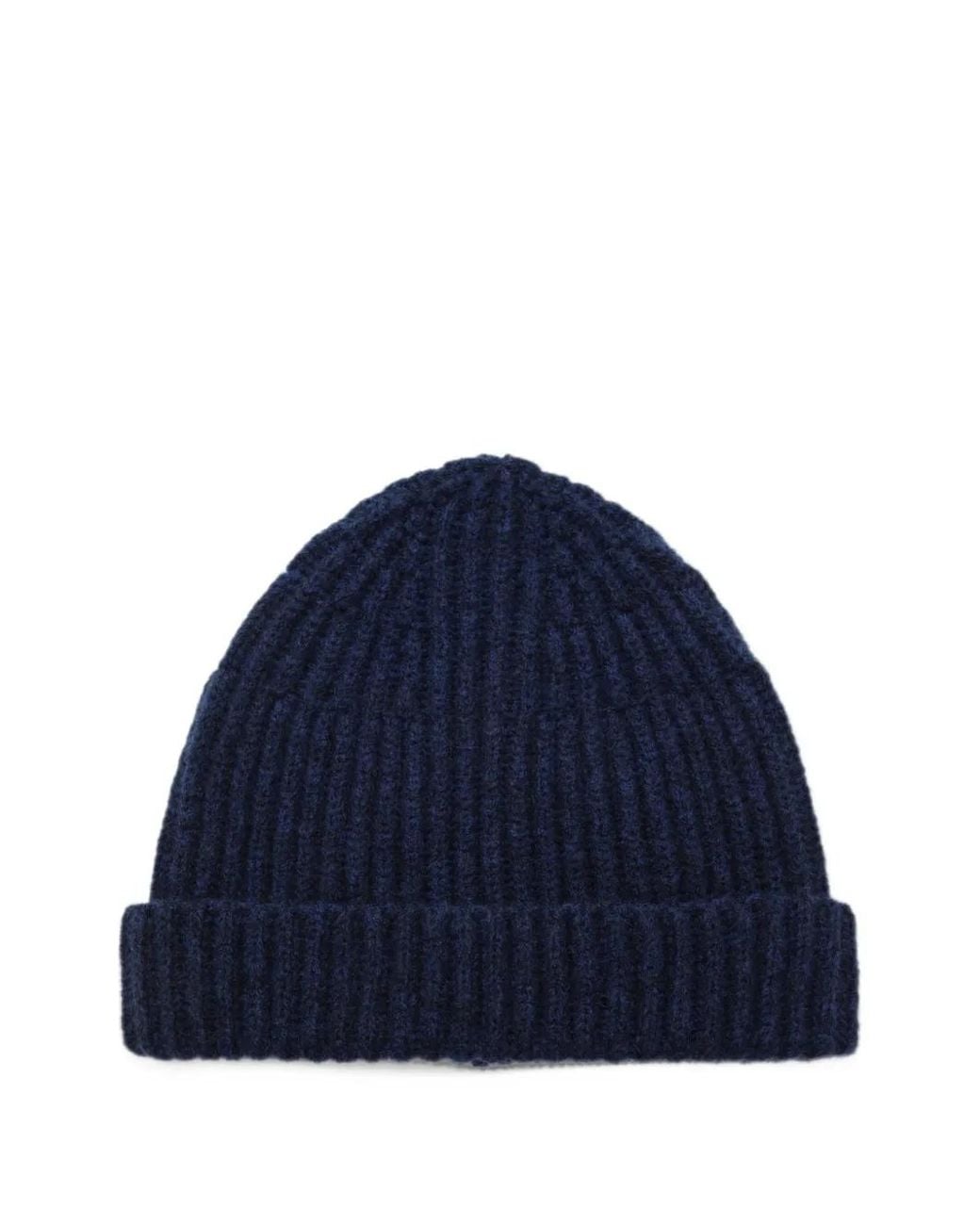 Roberto Collina Blue Ribbed-Knit Beanie Hat for men