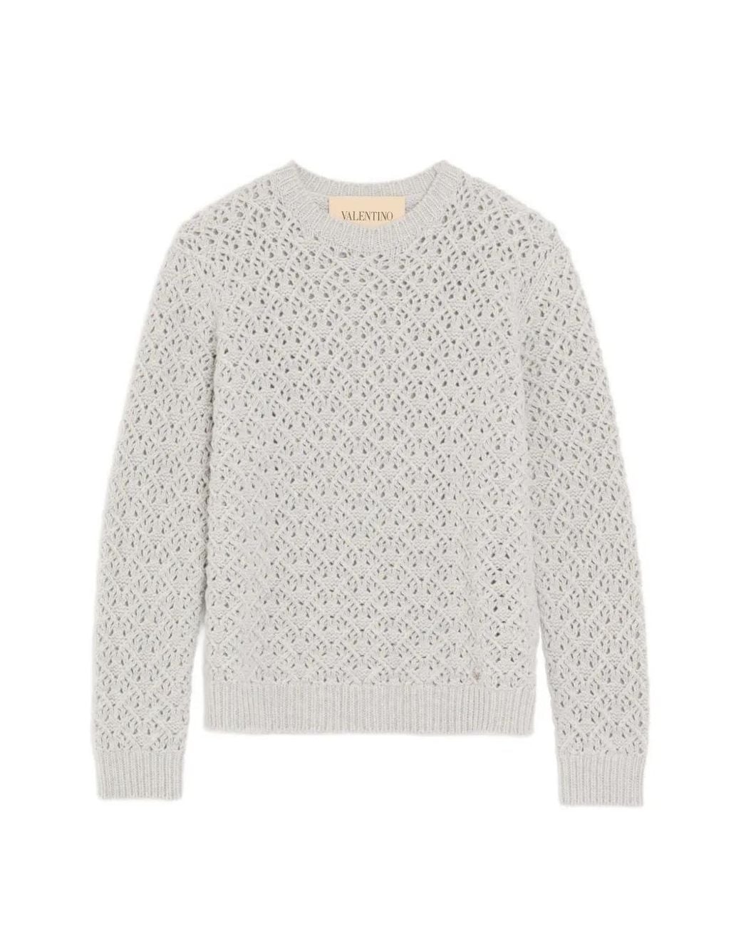 Valentino Garavani White Wool And Cashmere Sweater With Metallic V-Detail for men