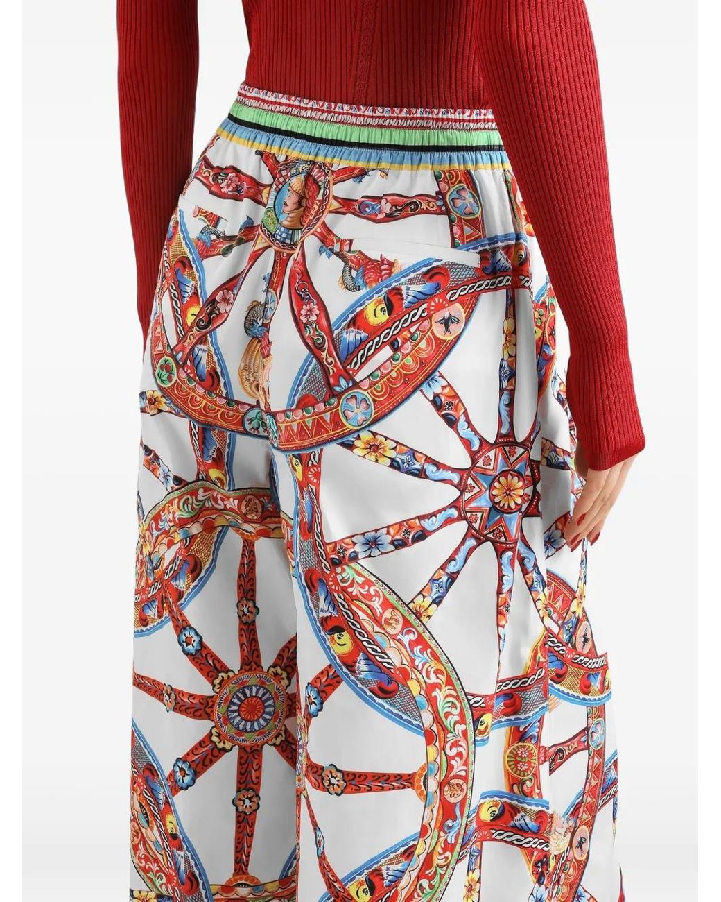 Dolce & Gabbana White Carretto-Print Poplin Trousers