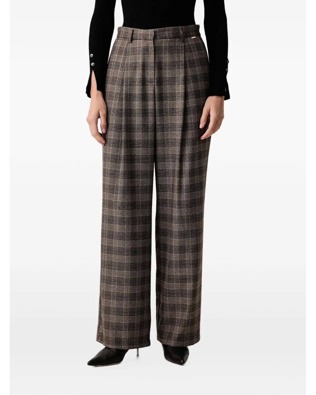 Fracomina Black Check-Pattern Pleated Palazzo Pants