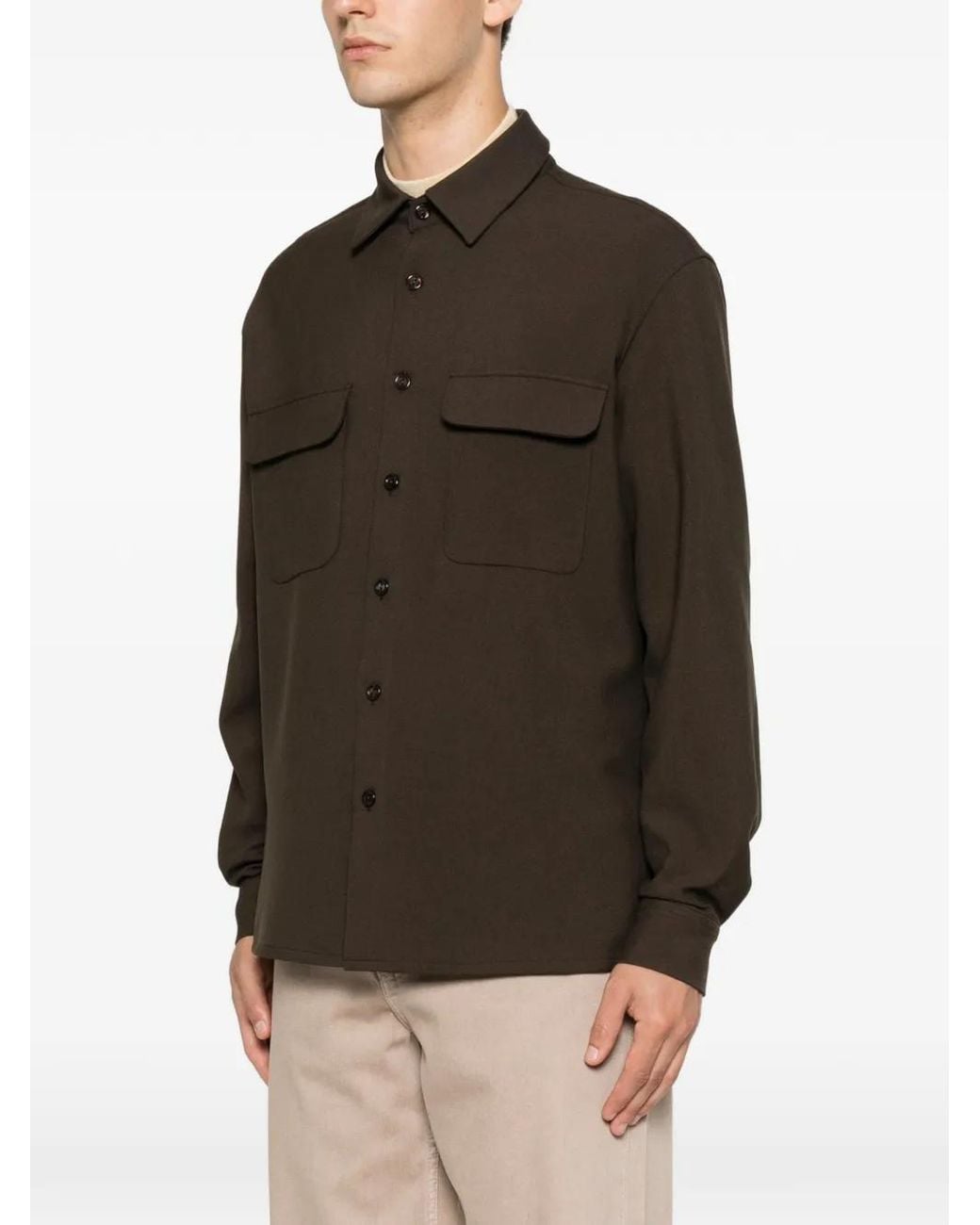 Sandro Brown Shirt With Patch Pockets for men