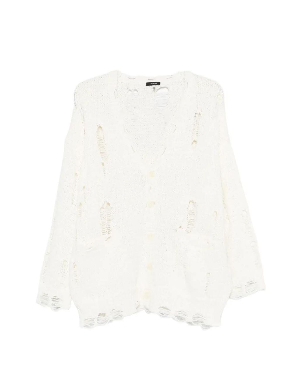 R13 White Distressed Oversized Cardigan