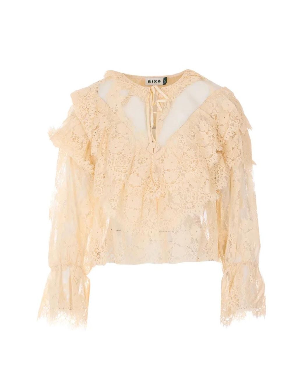 Rixo Natural Lace Ruffled Blouse