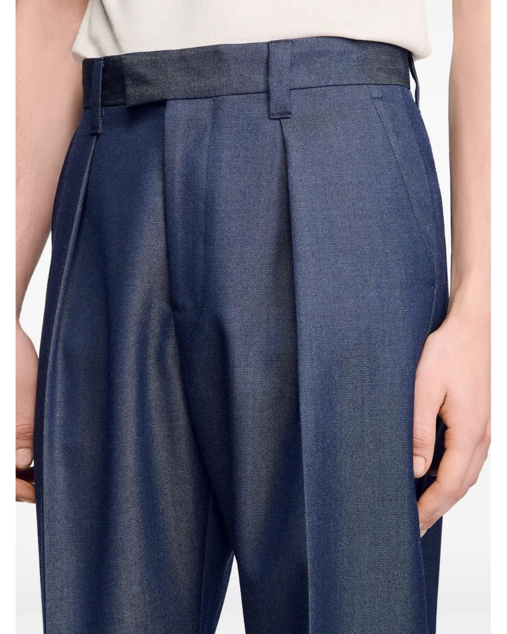 Sandro Blue Pleated Loose Fit Trousers for men