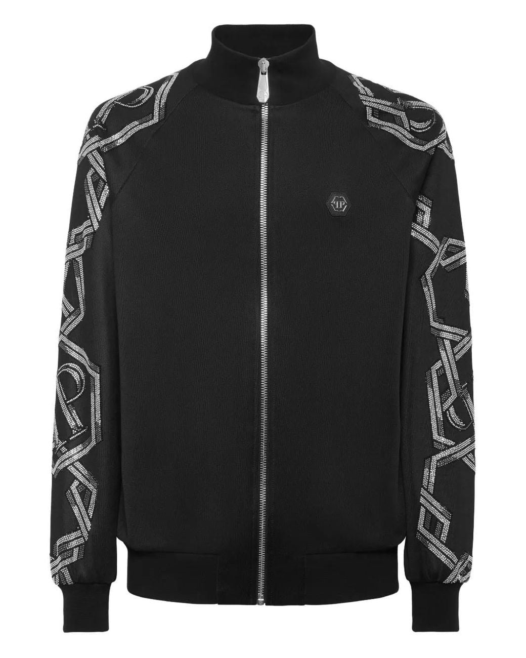Philipp Plein Black Jacket Jogging Chains for men
