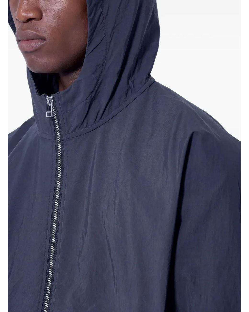 District Vision Blue Taslan Hooded Elasticated-Hem Jacket for men