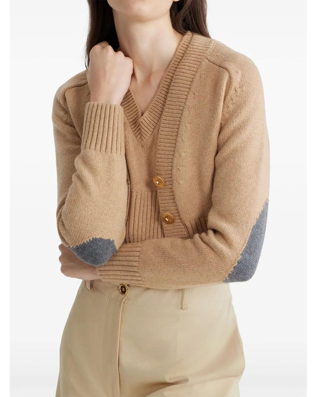 Patou Natural Wool-Cashmere Cropped Cardigan