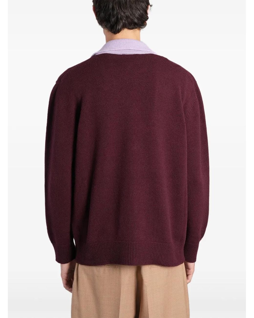 Laneus Purple Cardigan Bicolore À Fermeture Zippée for men