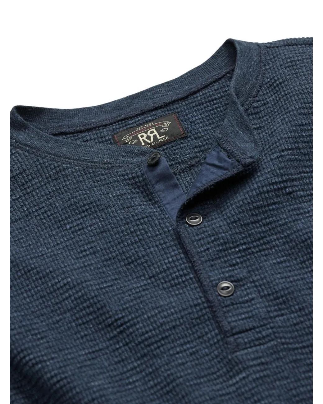 RRL Blue Henley Cotton T-Shirt for men