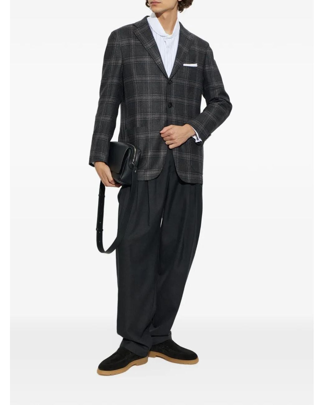 Kiton Black Check-Pattern Blazer for men