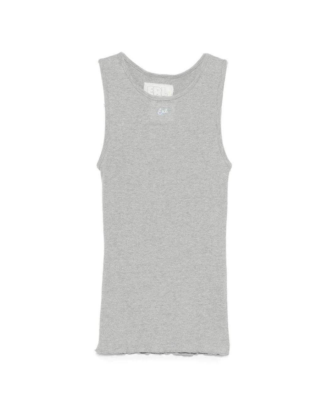 ERL Gray Ribbed Logo Tank Top