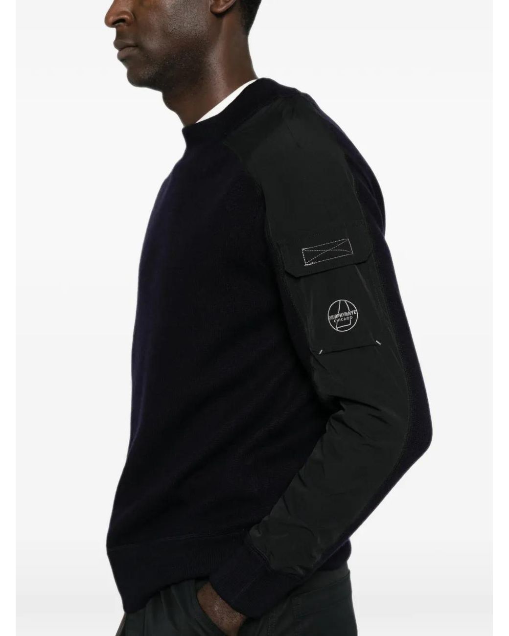 Murphy & Nye Black Contrast-Panel Flap-Pocket Sweater for men