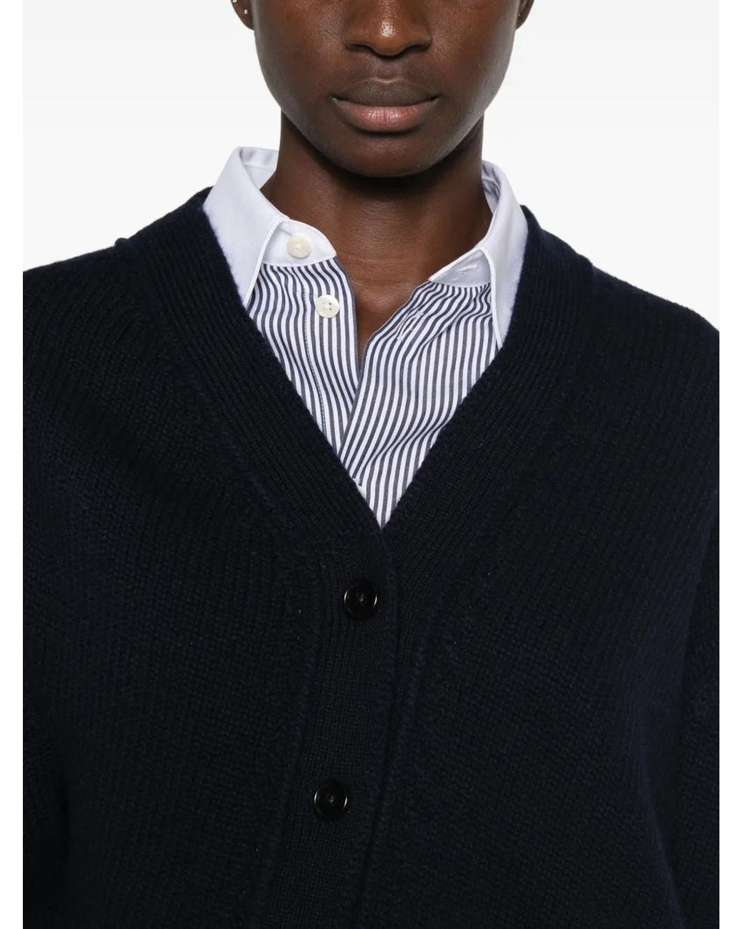 Jil Sander Blue Asymmetric Ribbed-Knit Cardigan