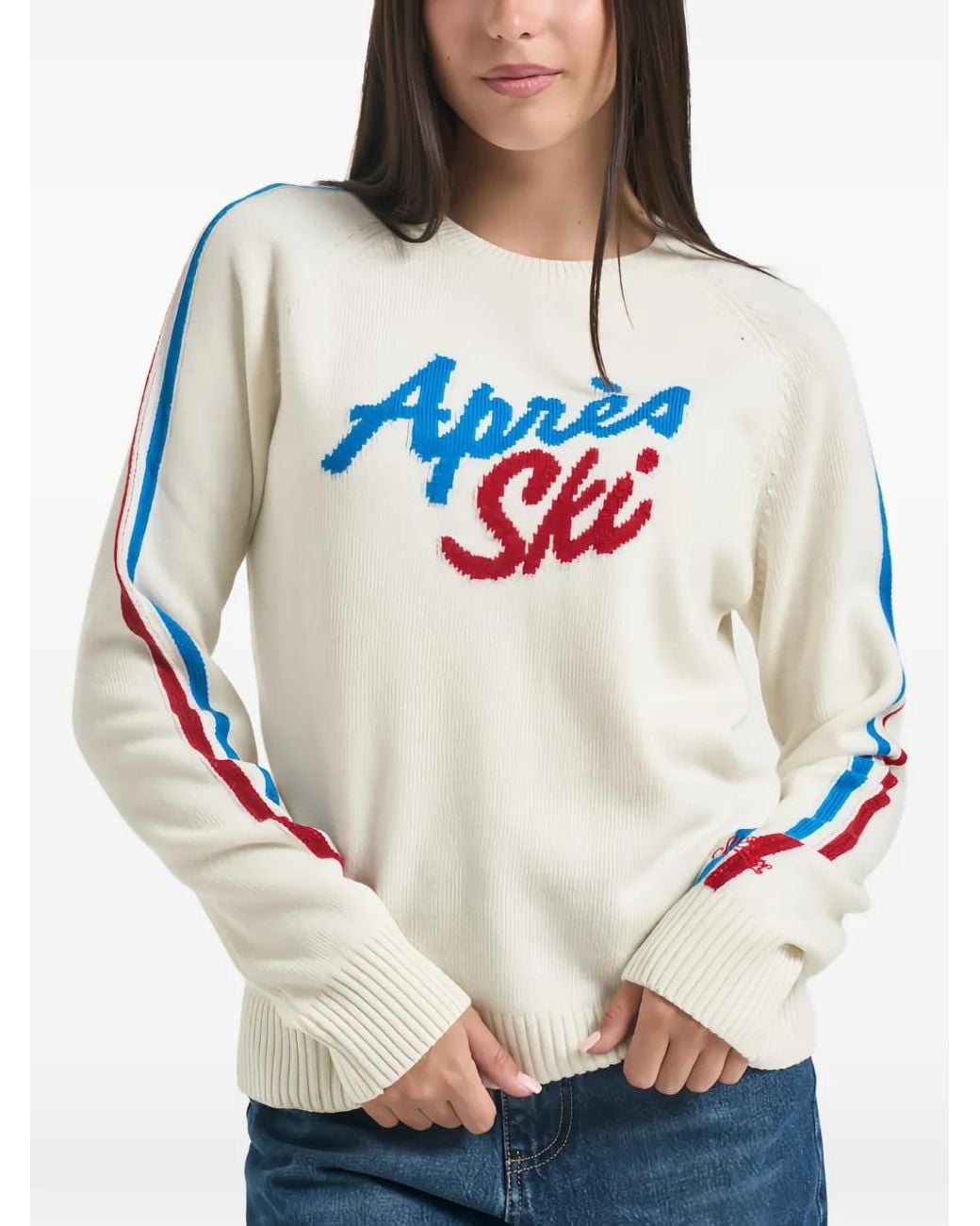 Mc2 Saint Barth Gray Off- New Queen Crewneck Knit With Après Ski Embroidery Sweater
