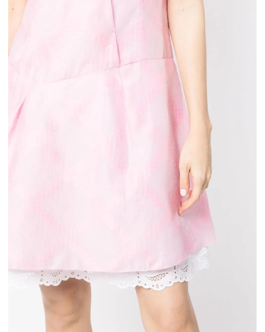 Shiatzy Chen Pink Lace-Underlay Cotton Dress