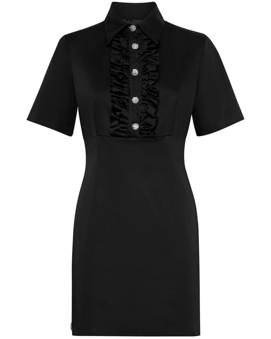 Philipp Plein Black Ruffle-Trim Short-Sleeve Minidress