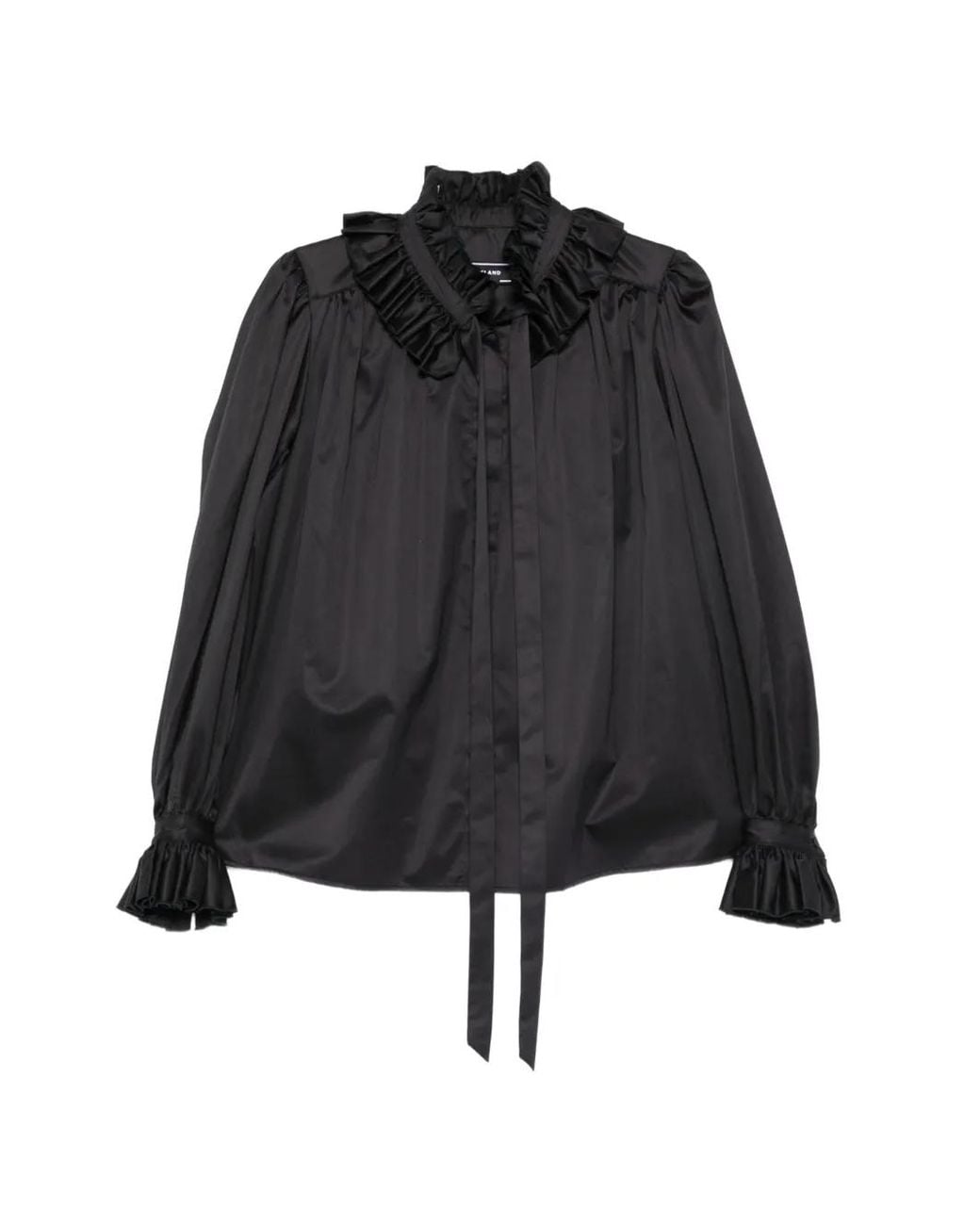Styland Black Ruffled Tie-Fastening Shirt