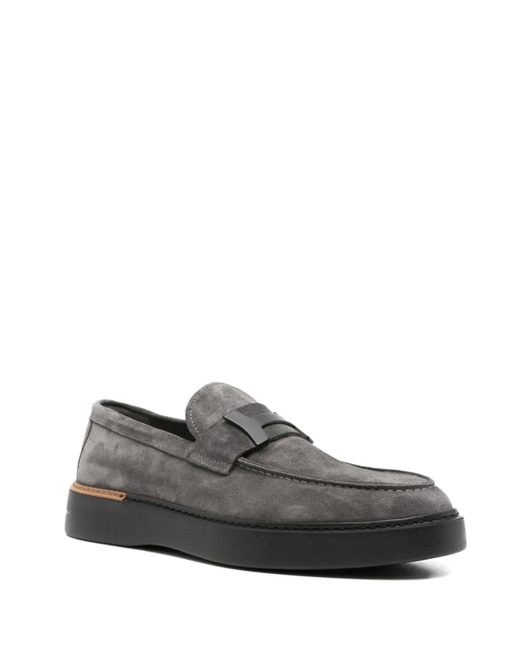 JOHN HARRISON Gray Logo-Plaque Suede Loafers for men