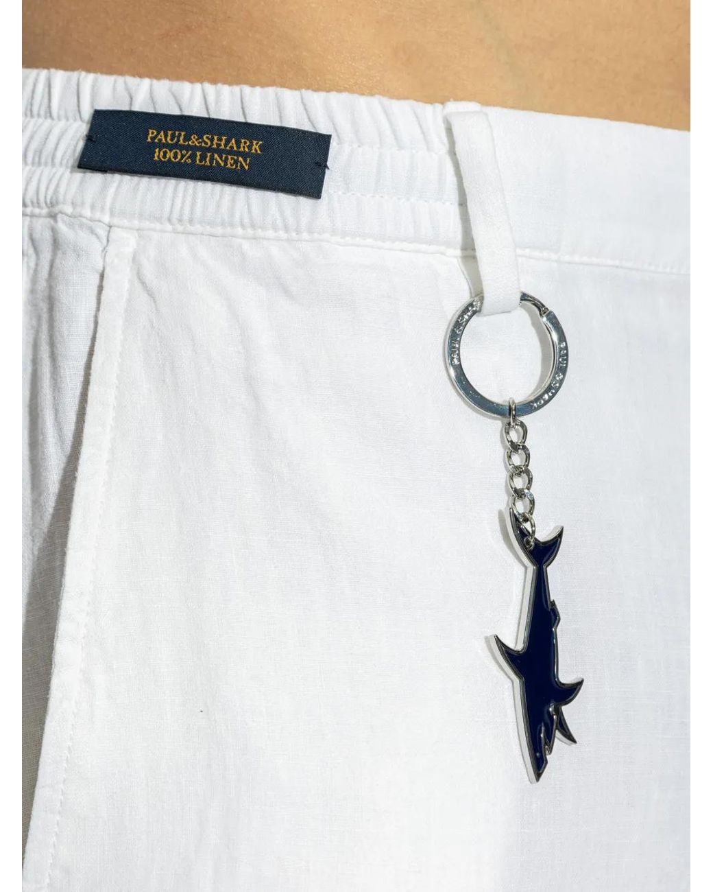 Paul & Shark White Linen Chino Trousers With Drawstring for men