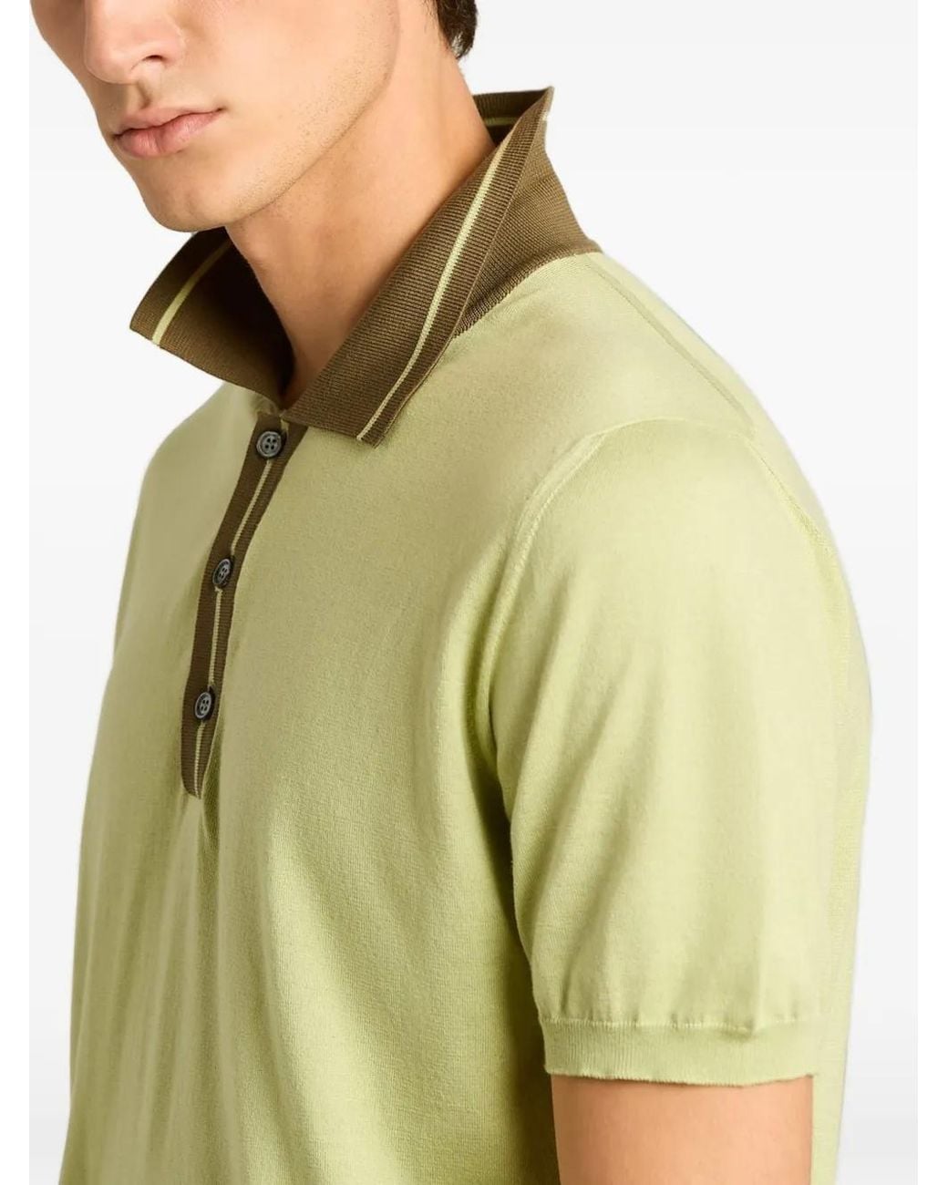 Kiton Green Contrast-Collar Polo Shirt for men