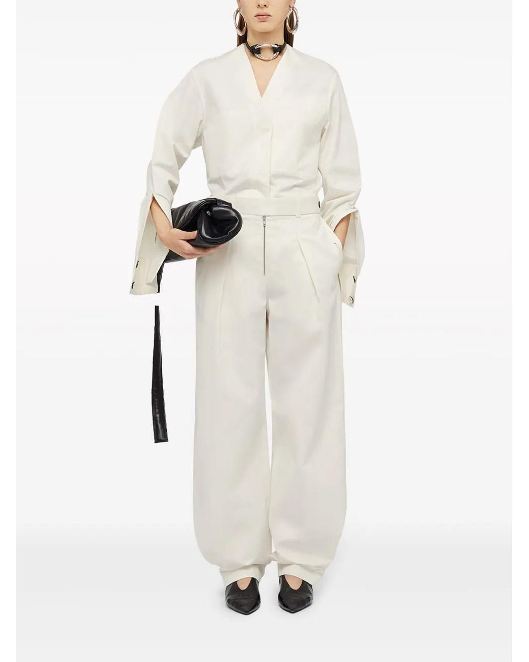 Jil Sander White Wide-Leg Pants With High Waist