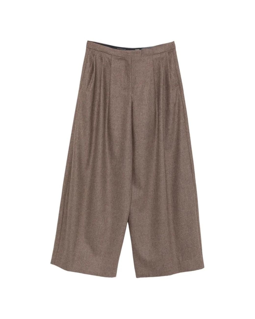 Max Mara Brown Pleated Wide-Leg Trousers