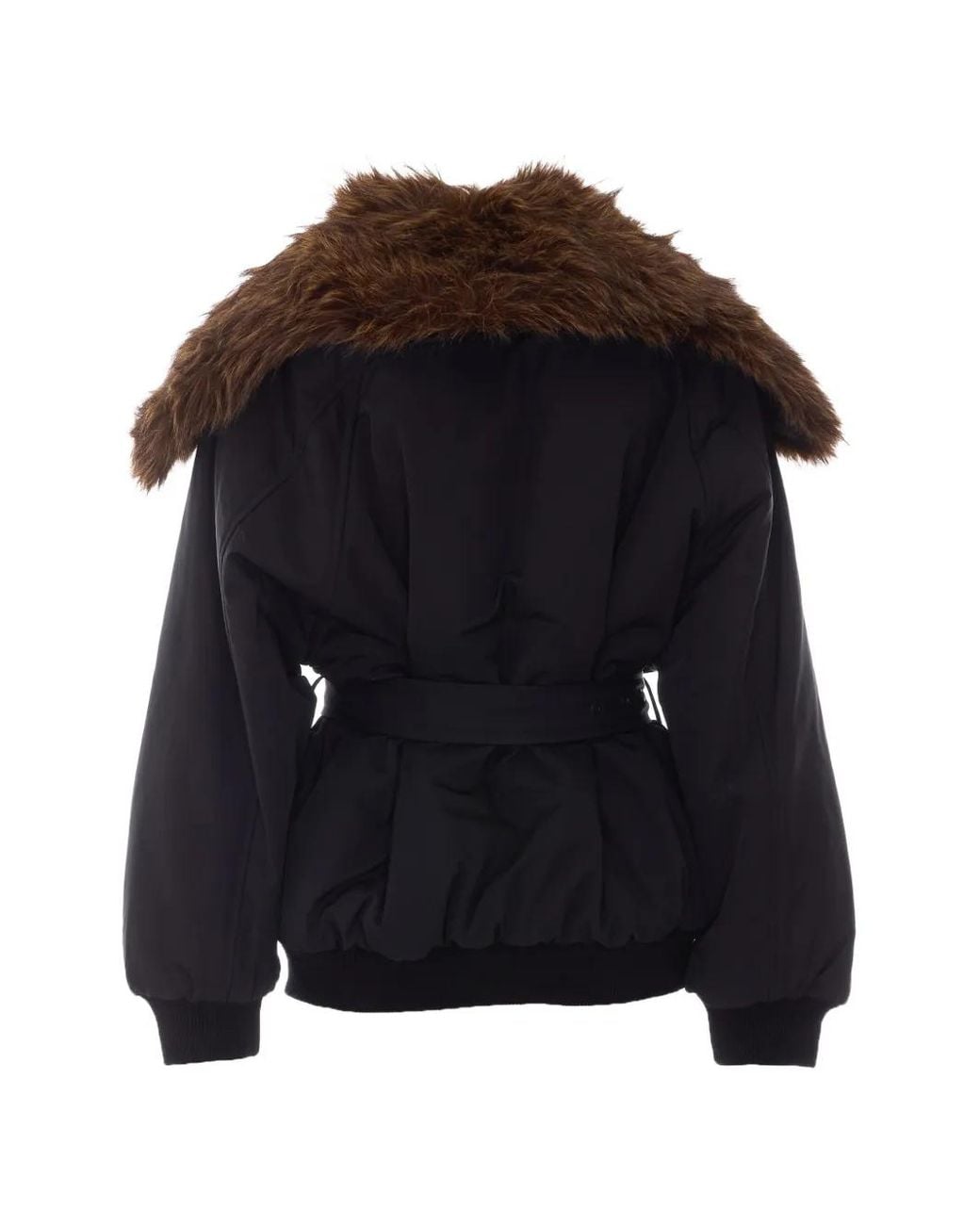 ELEH Brown Faux-Fur Collar Belted Jacket